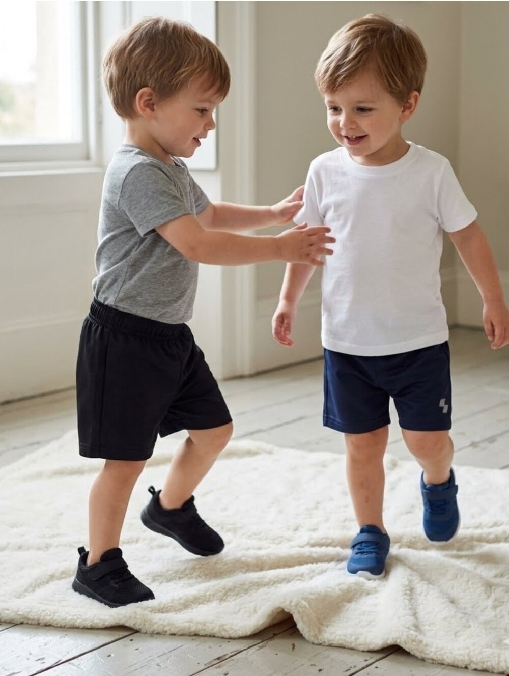 Kids Active Matching Shorts Set - Black & Navy 100%polyester